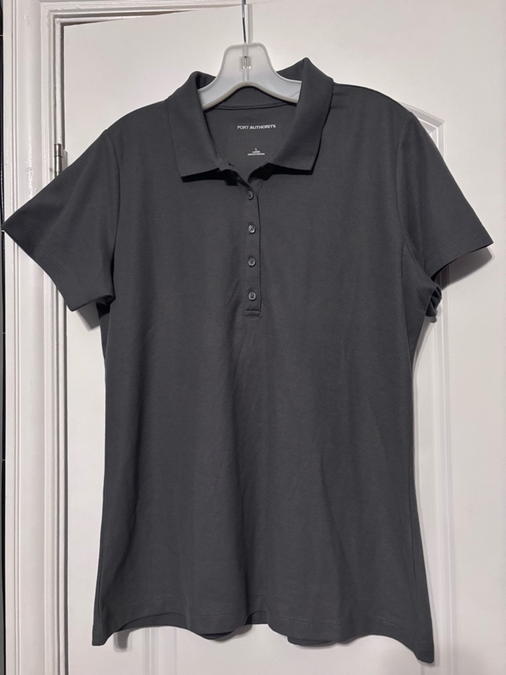Port Authority Women's Charcoal Button-Down Polo Size Large Polyester and Cotton